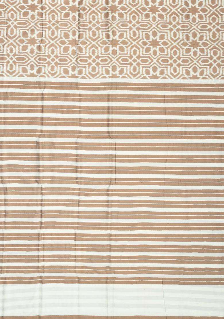 Taupe Handloom Orissa Silk Saree With Tie Dye Jaal Motifs With Printed Design For Women - Indya