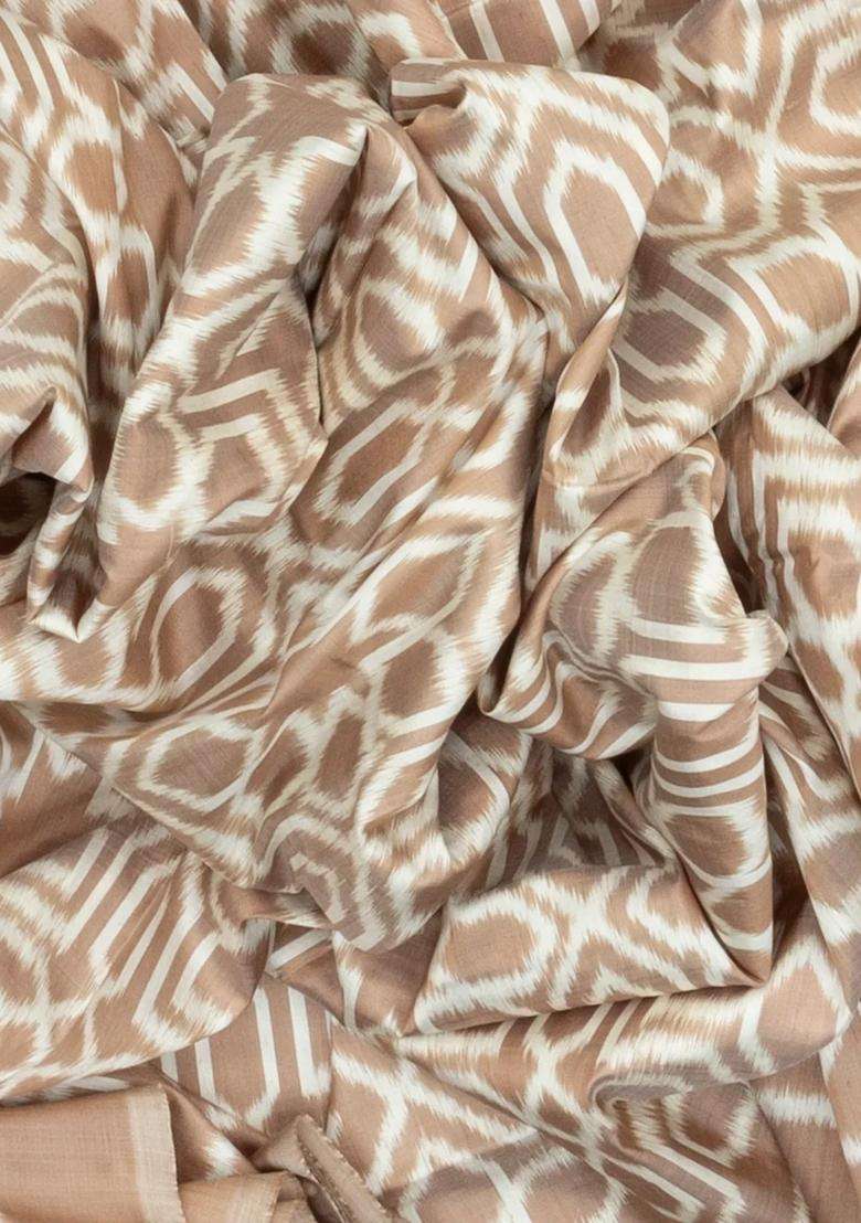 Taupe Handloom Orissa Silk Saree With Tie Dye Jaal Motifs With Printed Design For Women - Indya