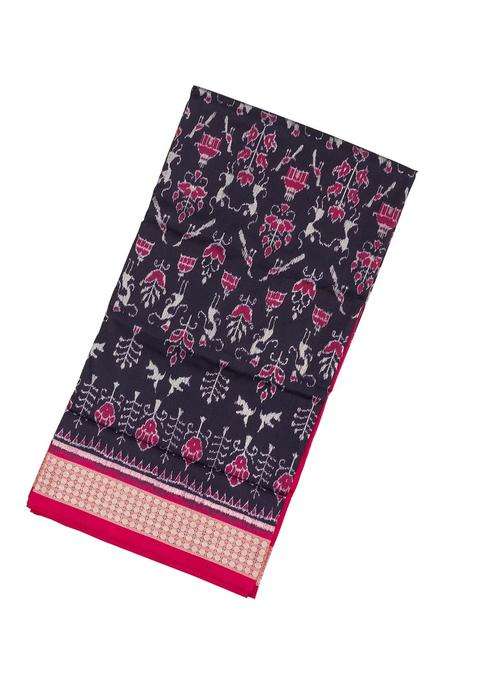 Black Handloom Orissa Silk Saree With Tie Dye Tribal Motifs With Printed Design For Women