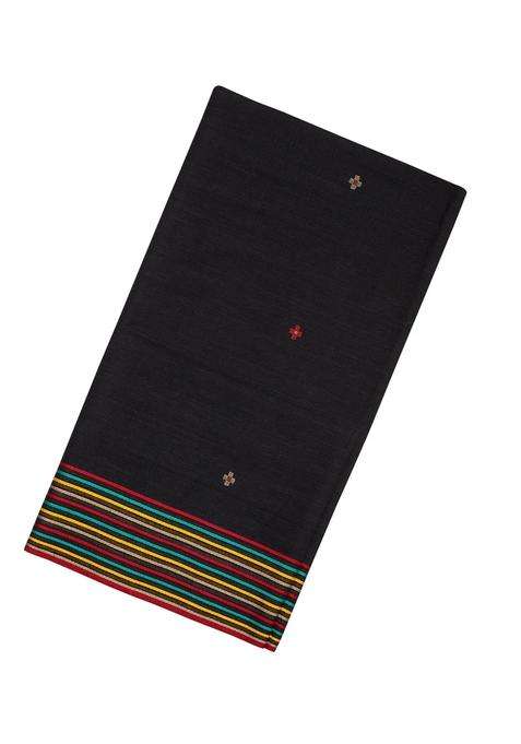 Black Handloom Bengal Cotton Saree With Plus Motifs With Buttas And Brocade Design For Women