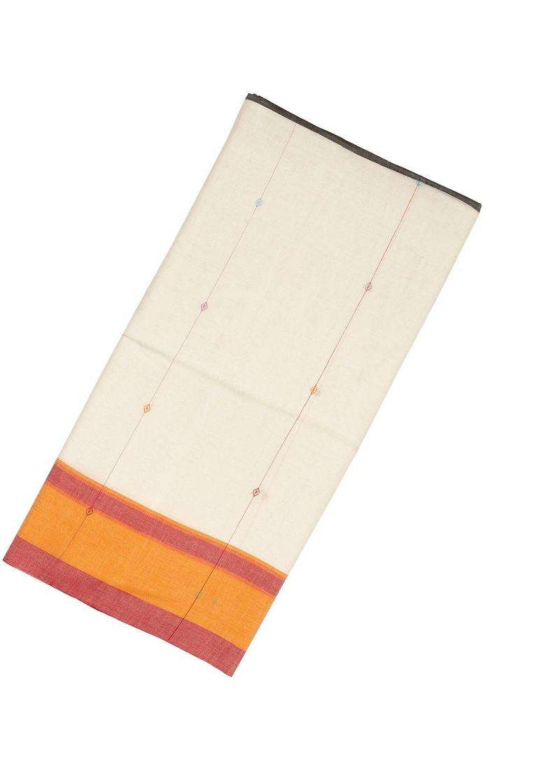 Off White Black Handloom Bengal Cotton Saree With Floral Buttas With Buttas And Brocade Design For Women - Indya