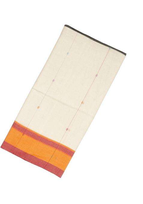 Off White Black Handloom Bengal Cotton Saree With Floral Buttas With Buttas And Brocade Design For Women