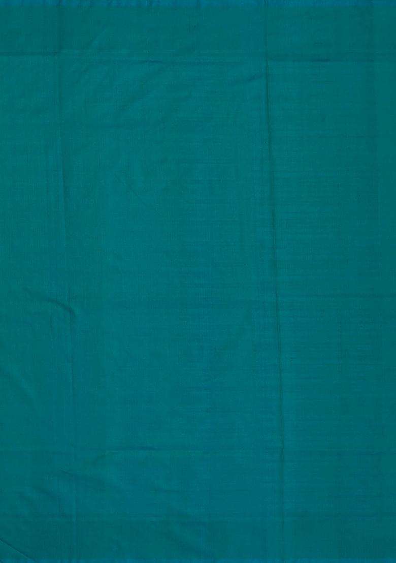 Cyan Handloom Pochampally Ikat Silk Saree With Tie Dye Chevron Motifs With Printed Design For Women - Indya