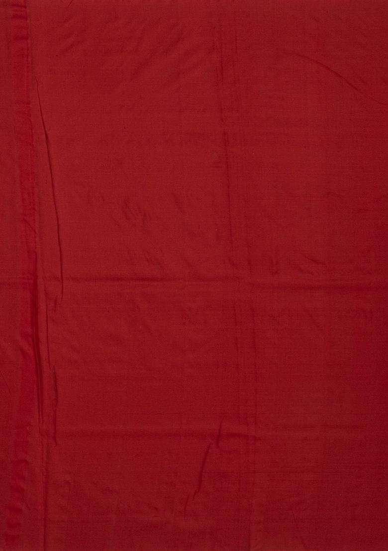 Crimson Handloom Pochampally Ikat Silk Saree With Tie Dye Floral Motifs With Printed Design For Women - Indya