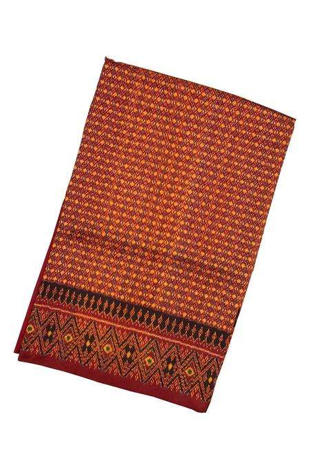 Crimson Handloom Pochampally Ikat Silk Saree With Tie Dye Floral Motifs With Printed Design For Women