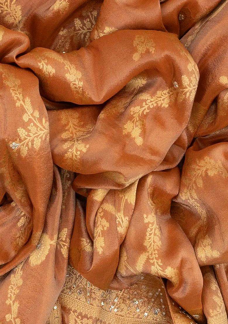 Peach Woven Tissue Saree With Brocaded Embroidery Floral Motifs With Embroidered Design For Women - Indya
