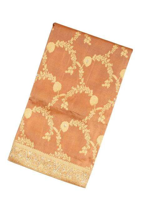 Peach Woven Tissue Saree With Brocaded Embroidery Floral Motifs With Embroidered Design For Women