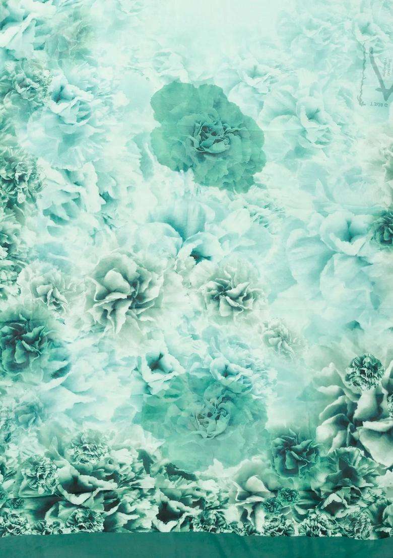 Aquamarine Woven Georgette Saree With Printed Abstract Floral Motifs For Women - Indya
