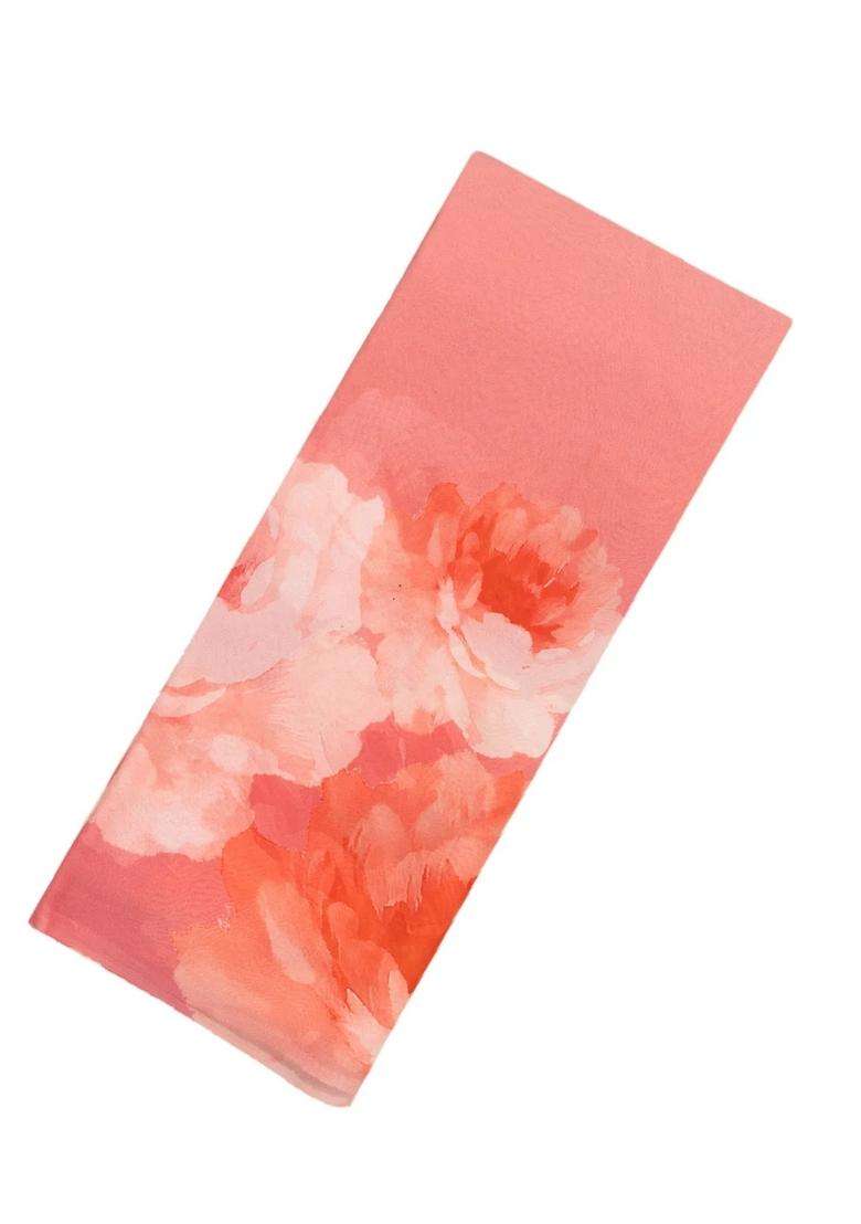 Peach Woven Georgette Saree With Printed Abstract Floral Motifs For Women - Indya