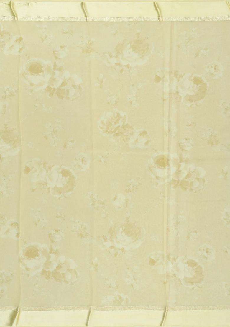 Light Yellow Woven Georgette Saree With Printed Floral Motifs For Women - Indya
