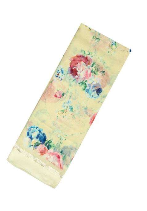 Light Yellow Woven Georgette Saree With Printed Floral Motifs For Women