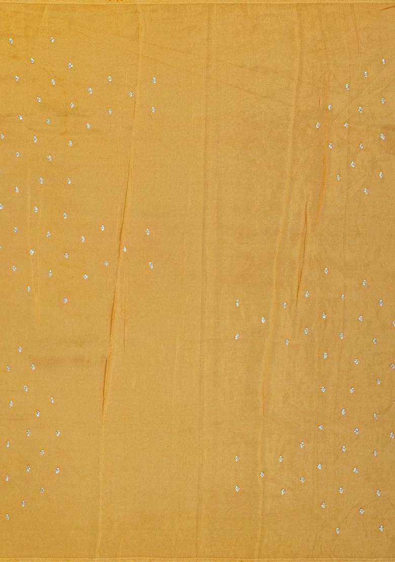 Mustard Woven Organza Tissue Saree With Brocaded Stripes Embroidery With Embroidered Design For Women - Indya