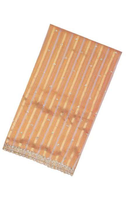 Peach Woven Organza Tissue Saree With Brocaded Stripes Embroidery With Embroidered Design For Women