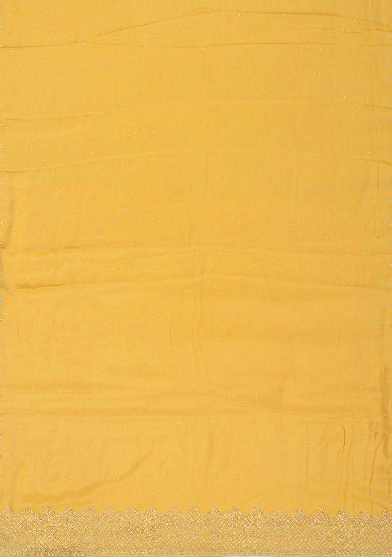 Yellow Woven Chiffon Saree With Embroidered Mirror Work For Women - Indya