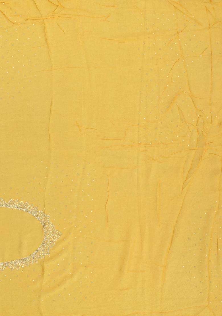 Yellow Woven Chiffon Saree With Embroidered Mirror Work For Women - Indya