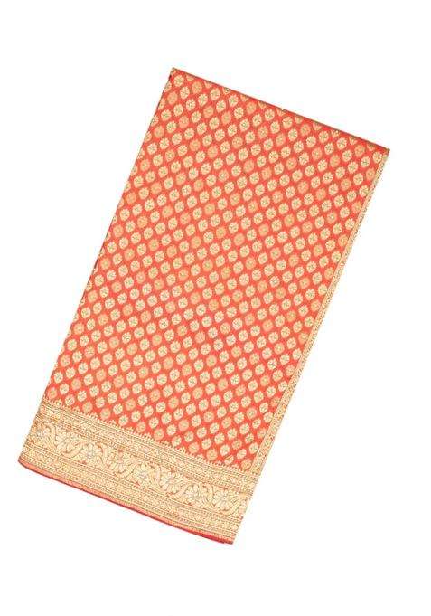 Peach Woven Blended Silk Saree With Brocaded Embroidery Floral Motifs With Embroidered Design For Women