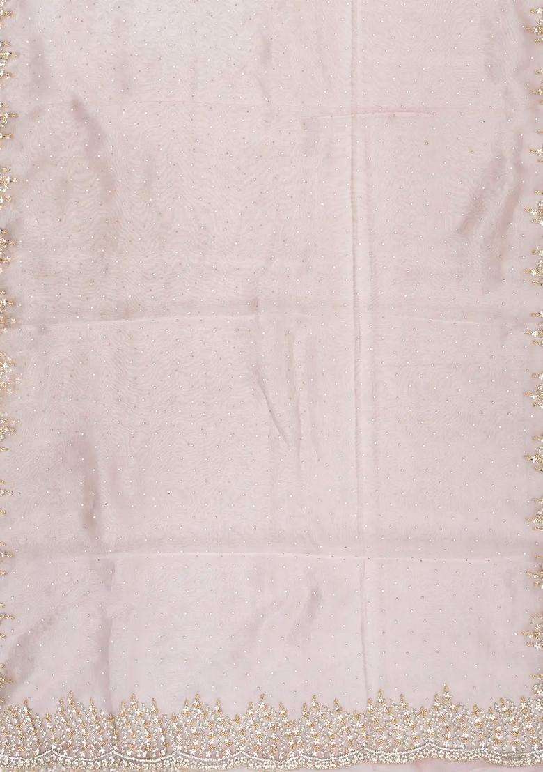 Baby Pink Woven Organza Saree With Embroidered Mirror Work For Women - Indya
