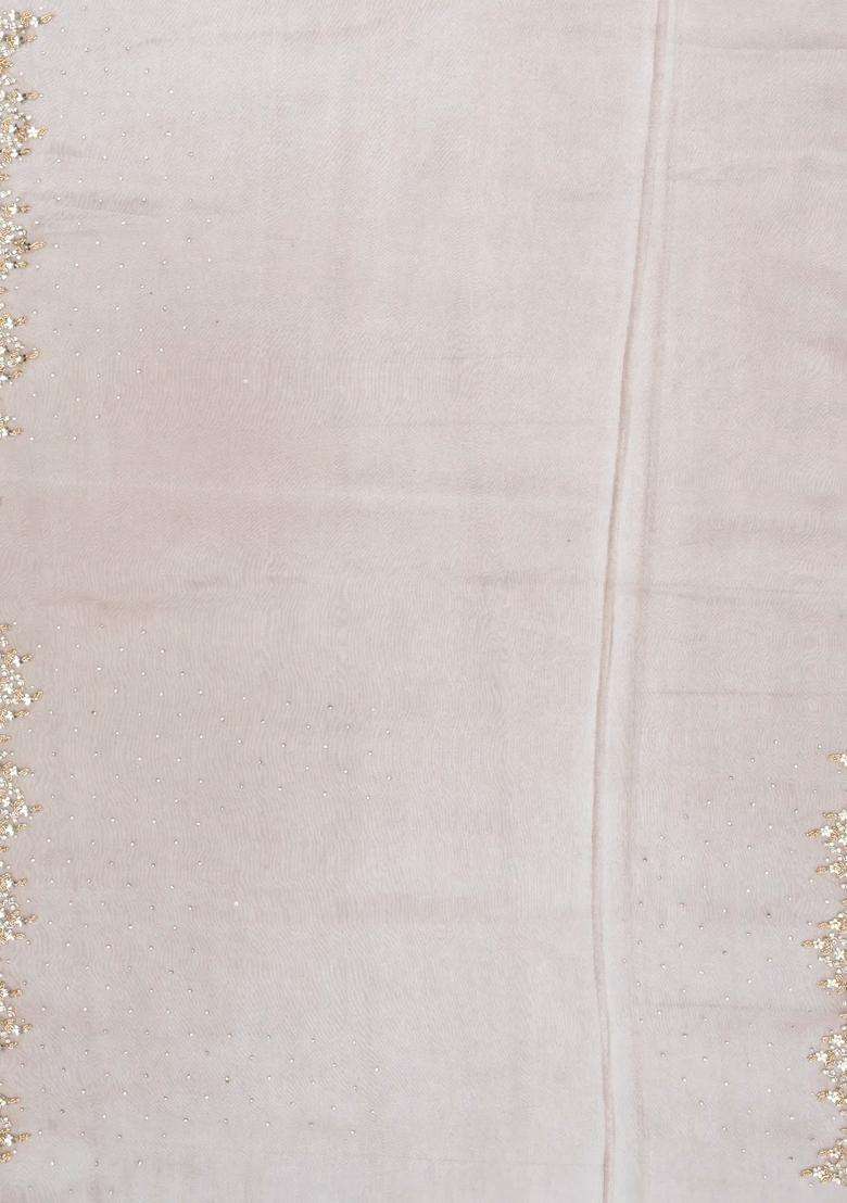 Baby Pink Woven Organza Saree With Embroidered Mirror Work For Women - Indya