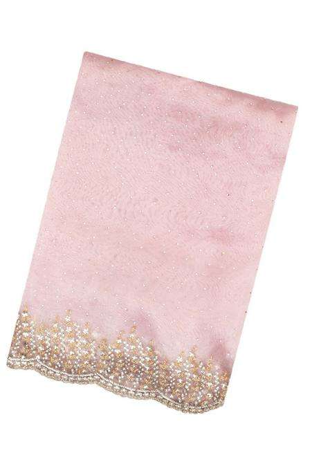 Baby Pink Woven Organza Saree With Embroidered Mirror Work For Women