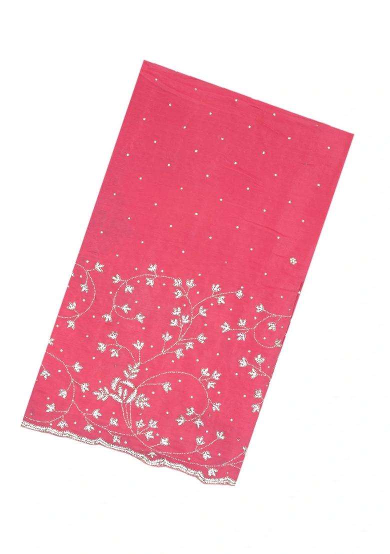 Dark Peach Woven Crepe Saree With Embroidered Floral Mirror Work For Women - Indya