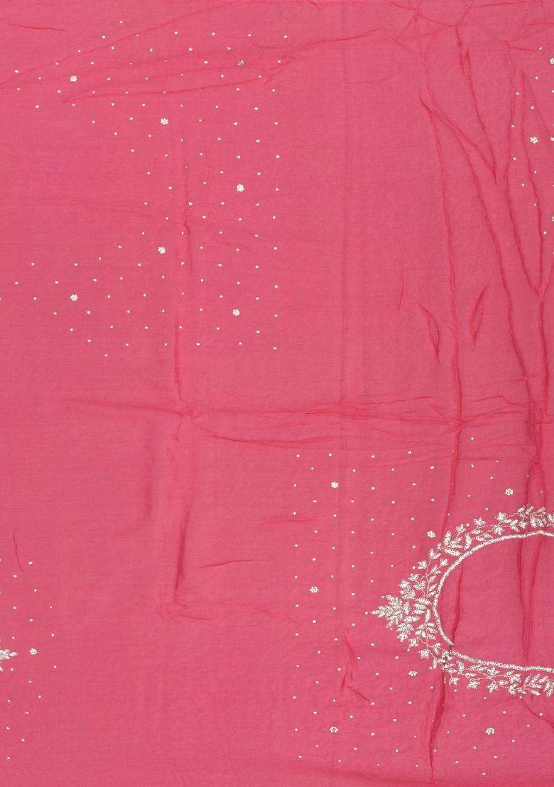 Dark Peach Woven Crepe Saree With Embroidered Floral Mirror Work For Women - Indya