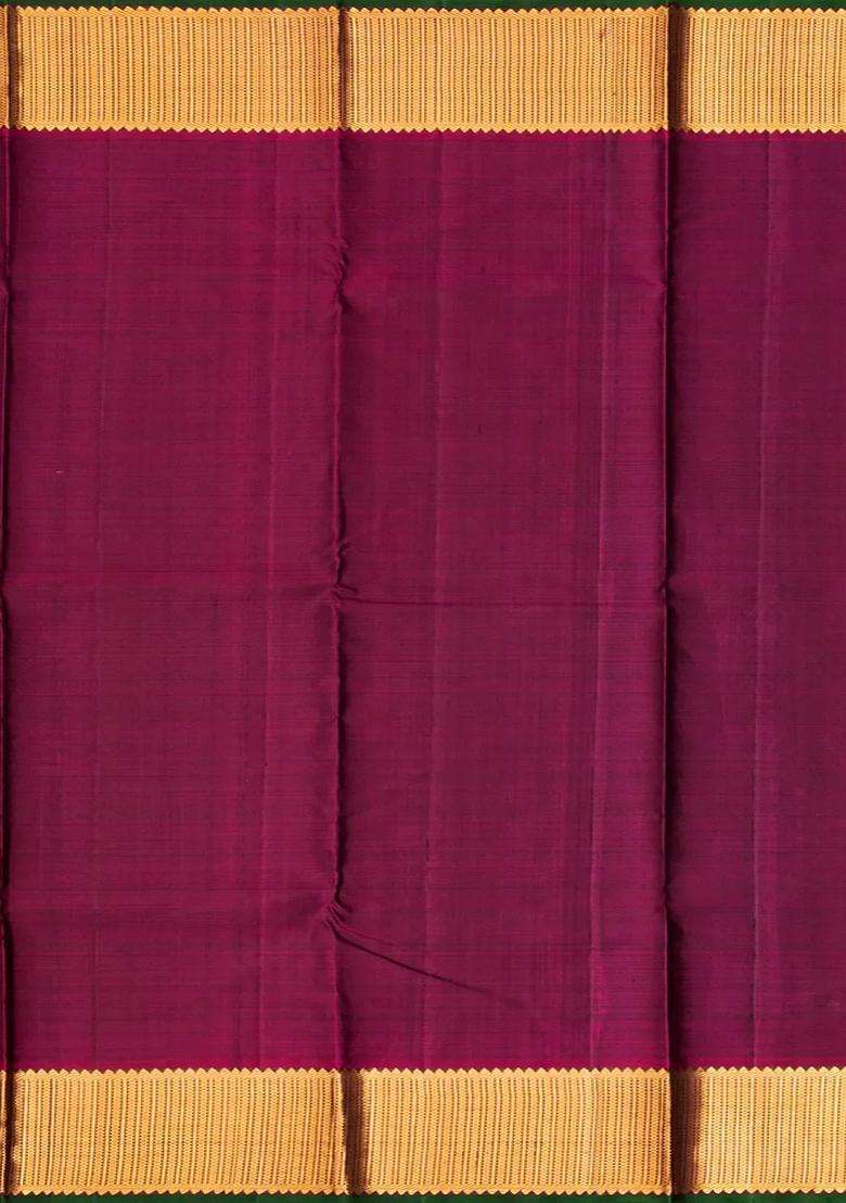 Black Handloom Kanchipuram Silk Saree With Zari Checks With Checks And Stripes Design For Women - Indya