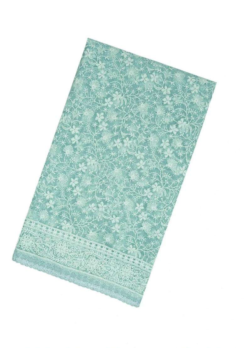 Turquoise Woven Organza Saree With Embroidered Floral Motifs For Women - Indya