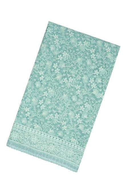 Turquoise Woven Organza Saree With Embroidered Floral Motifs For Women