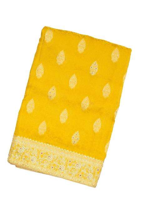 Mustard Woven Georgette Saree With Brocade Hand Embroidered Motifs For Women