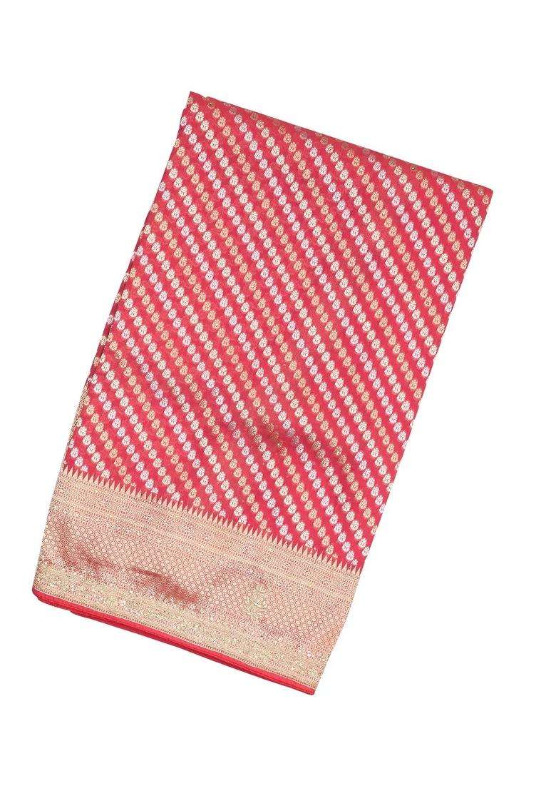 Peach Woven Banaras Khadi Georgette Saree With Floral Motifs With Buttas And Brocade Design For Women - Indya