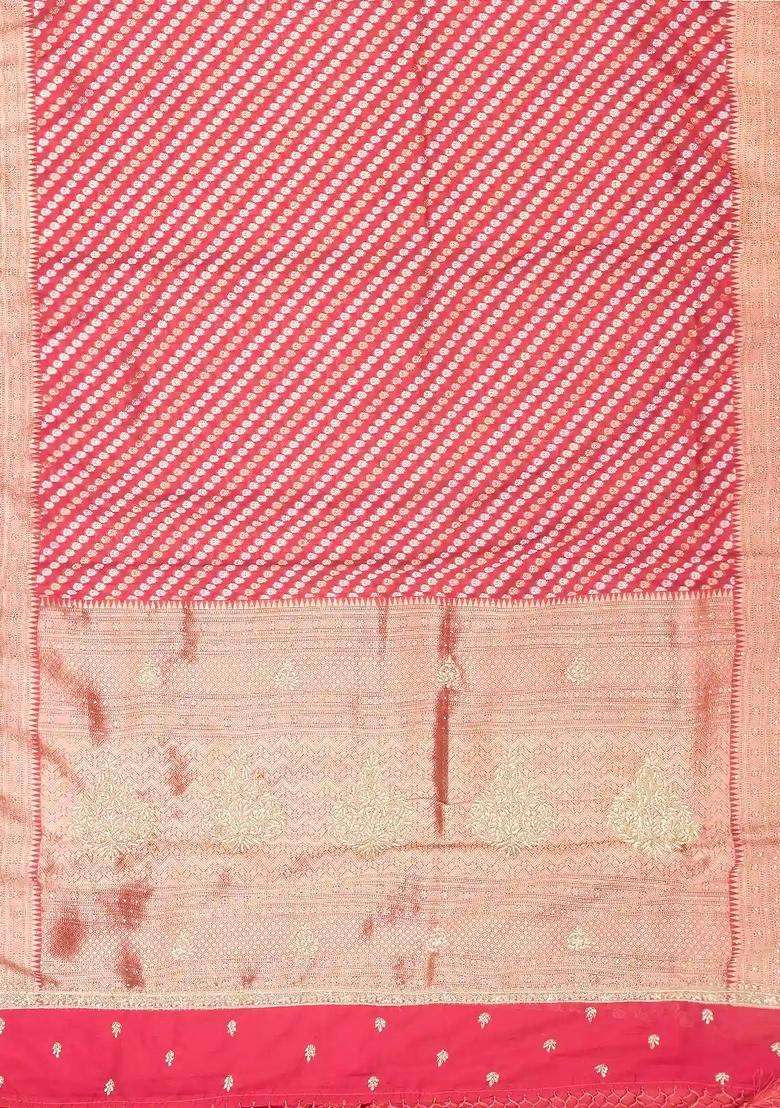 Peach Woven Banaras Khadi Georgette Saree With Floral Motifs With Buttas And Brocade Design For Women - Indya