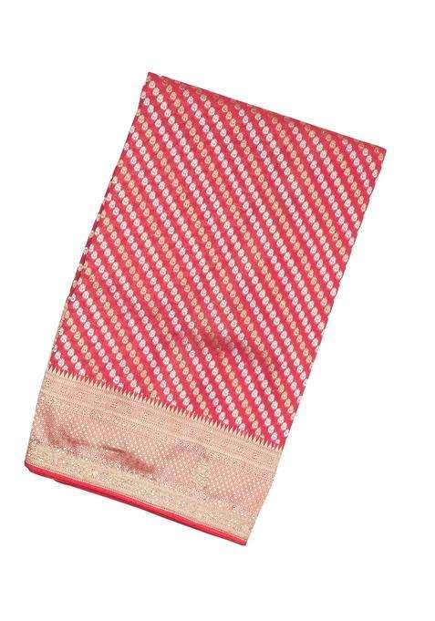 Peach Woven Banaras Khadi Georgette Saree With Floral Motifs With Buttas And Brocade Design For Women