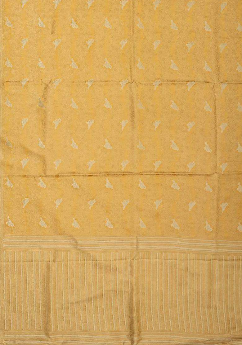 Sandal Woven Blended Soft Silk Saree With Bird Vine Motifs With Buttas And Brocade Design For Women - Indya