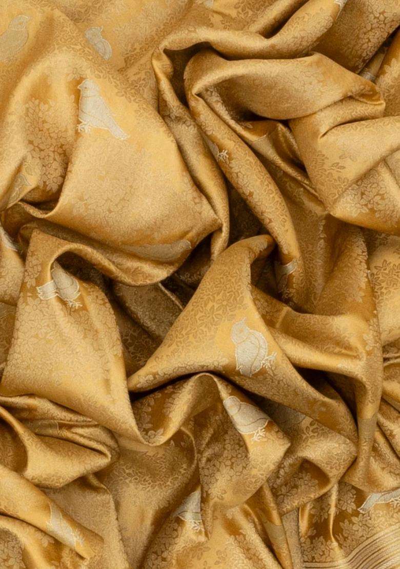 Sandal Woven Blended Soft Silk Saree With Bird Vine Motifs With Buttas And Brocade Design For Women - Indya