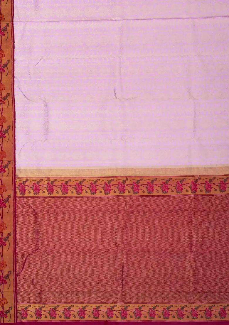Lavander Lavender Handloom Korvai Kanchipuram Silk Saree With Meena Border With Korvai And Temple Border Design For Women - Indya