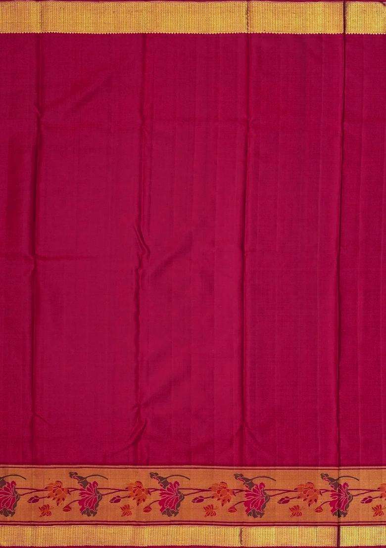 Lavander Lavender Handloom Korvai Kanchipuram Silk Saree With Meena Border With Korvai And Temple Border Design For Women - Indya