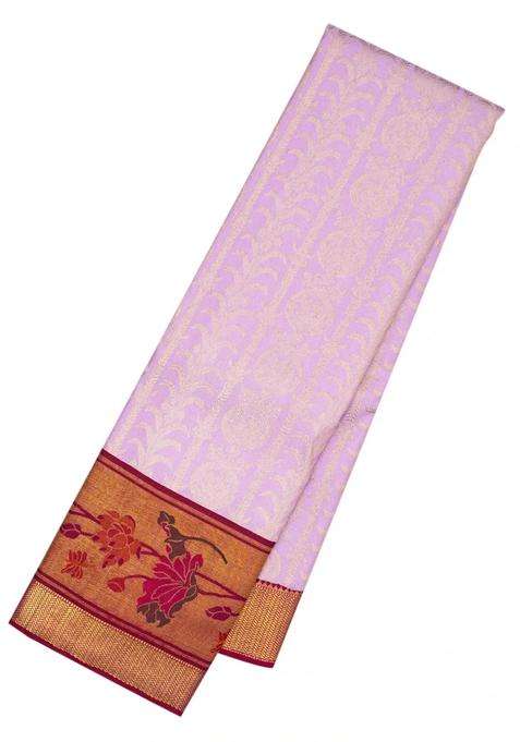 Lavander Lavender Handloom Korvai Kanchipuram Silk Saree With Meena Border With Korvai And Temple Border Design For Women