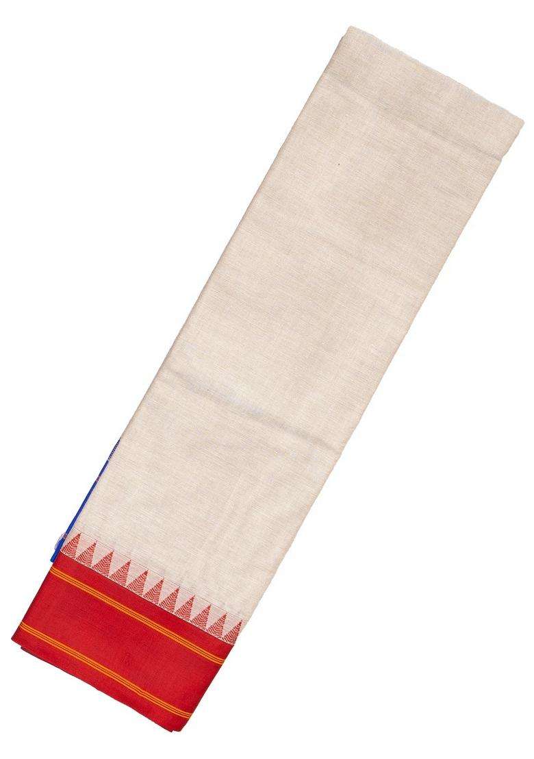 White Handloom Rasipuram Cotton Saree With Contrast Silk Border With Traditional Woven Design For Women - Indya
