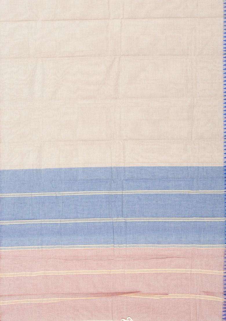 White Handloom Rasipuram Cotton Saree With Contrast Silk Border With Traditional Woven Design For Women - Indya