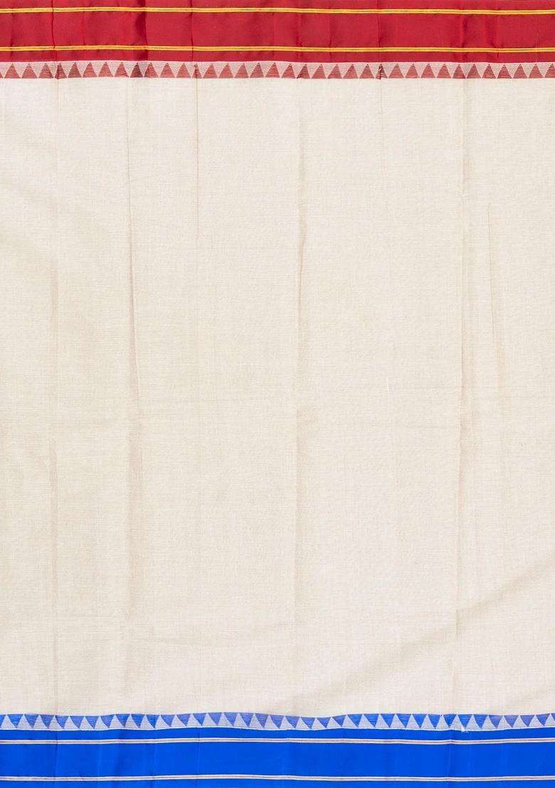 White Handloom Rasipuram Cotton Saree With Contrast Silk Border With Traditional Woven Design For Women - Indya