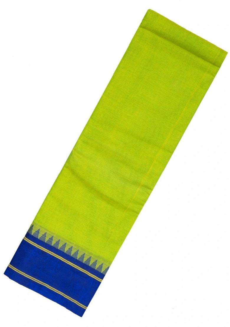 Light Green Handloom Rasipuram Cotton Saree With Contrast Silk Border With Traditional Woven Design For Women - Indya