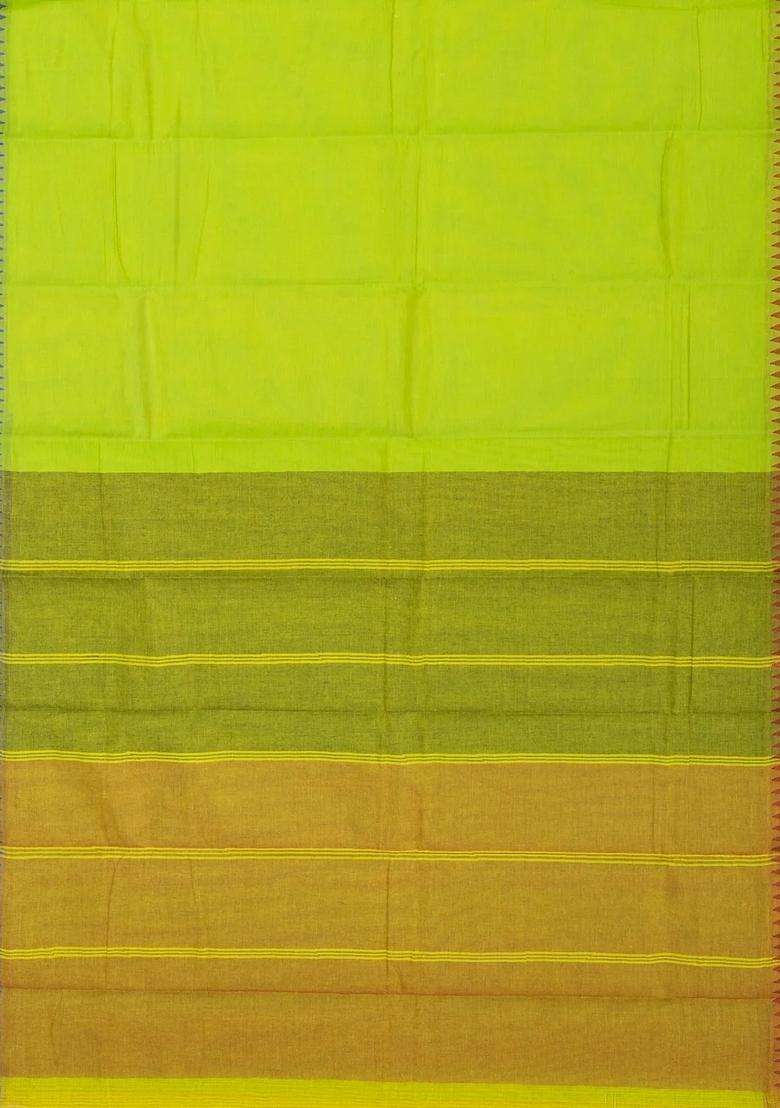 Light Green Handloom Rasipuram Cotton Saree With Contrast Silk Border With Traditional Woven Design For Women - Indya
