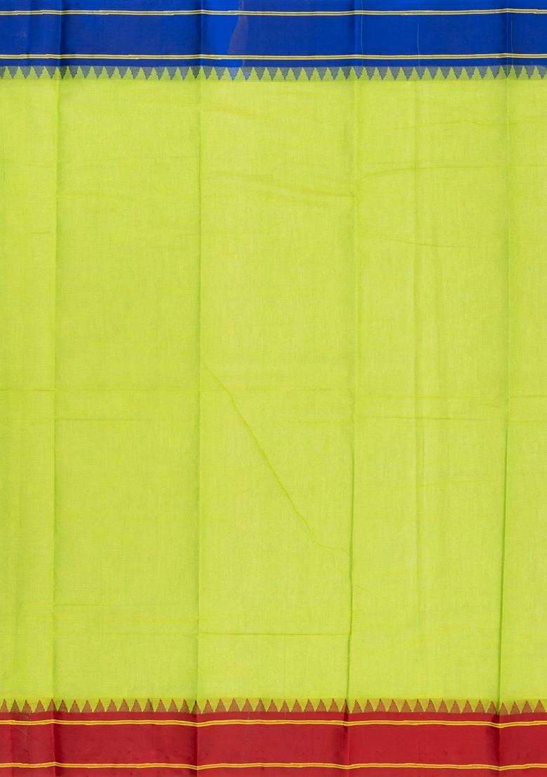 Light Green Handloom Rasipuram Cotton Saree With Contrast Silk Border With Traditional Woven Design For Women - Indya