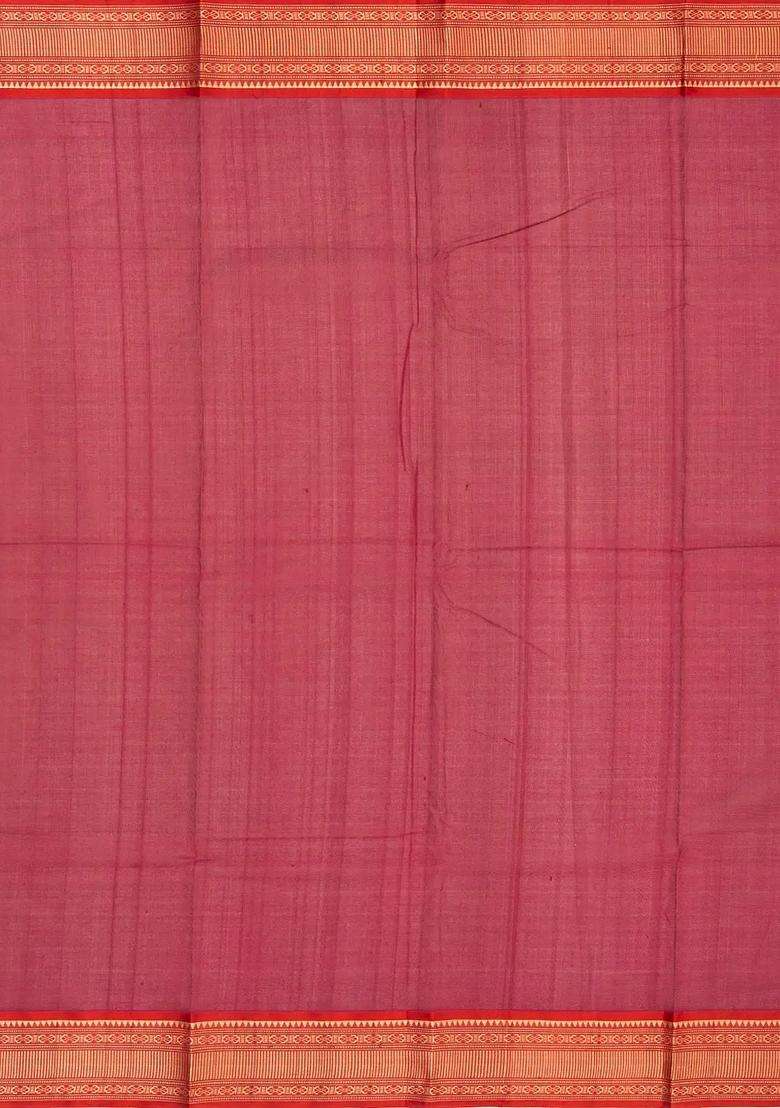 Sky Blue Handloom Kanchi Cotton Saree With Contrast Silk Border With Traditional Woven Design For Women - Indya