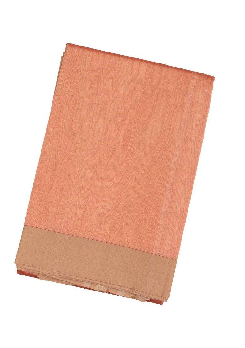 Sandal Peach Handloom Banarasi Plain Organza Saree With Traditional Woven Design For Women - Indya