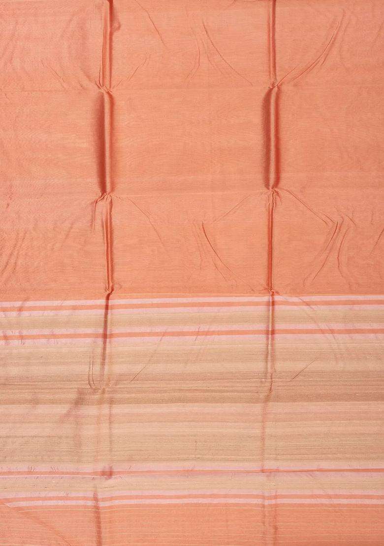 Sandal Peach Handloom Banarasi Plain Organza Saree With Traditional Woven Design For Women - Indya
