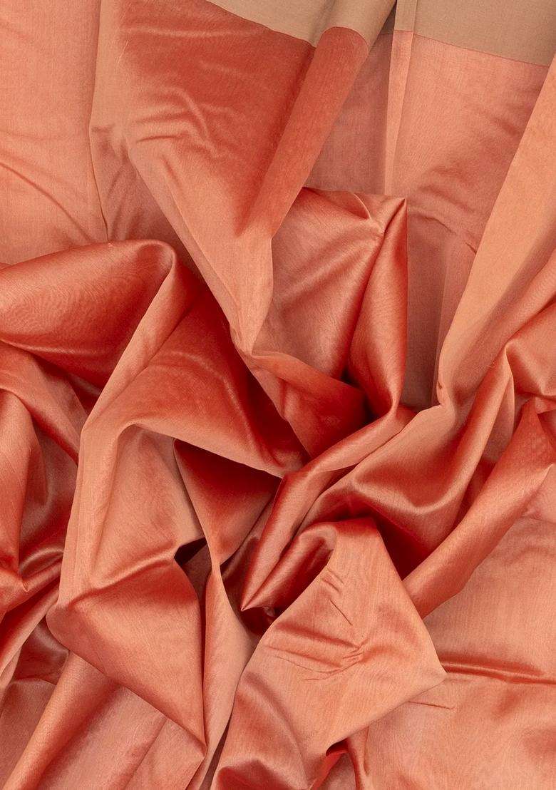 Sandal Peach Handloom Banarasi Plain Organza Saree With Traditional Woven Design For Women - Indya