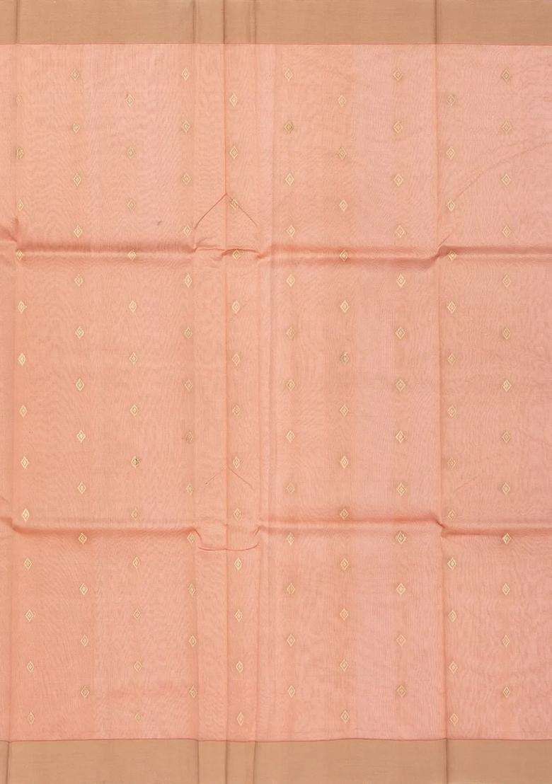 Sandal Peach Handloom Banarasi Plain Organza Saree With Traditional Woven Design For Women - Indya