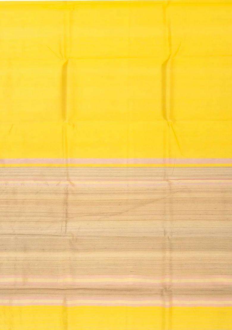 Lime Yellow Lemon Yellow Handloom Banarasi Plain Organza Saree With Traditional Woven Design For Women - Indya