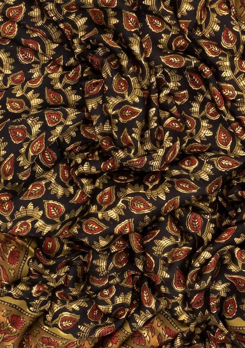 Navy Blue Woven Modal Silk Saree With Ajrakh Printed Motifs For Women - Indya